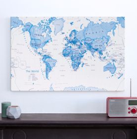 Medium Children's Art Map of the World Blue (Canvas)
