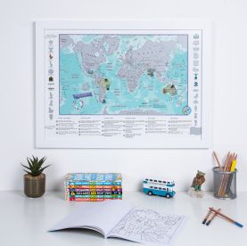 Scratch the World�� activity adventure map print (Pinboard & wood frame - White)