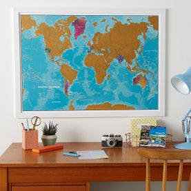 Scratch the World�� - Watercolour Edition Map (Pinboard & wood frame - White)