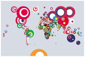 Large World Abstract Flags Art Map of the World (Wood Frame - White)