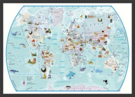 World Illustrated Sticker Map (Pinboard & wood frame - Black)