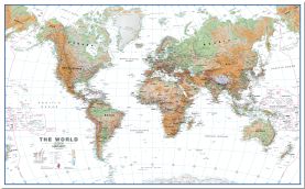Large World Wall Map Physical White Ocean (Pinboard)