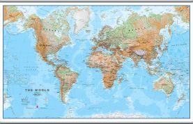 Large World Wall Map Physical (Hanging bars)