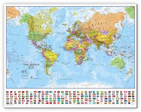 Small World Wall Map Political with flags (Canvas)