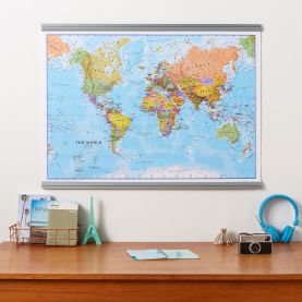 Medium World Wall Map Political (Hanging bars)