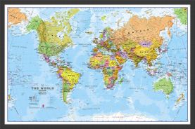 Small World Wall Map Political (Wood Frame - Black)