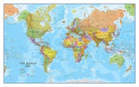 Large World Wall Map Political (Wood Frame - White)