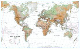 World Wall Map Physical White Ocean