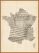 Large Old Sheet Music Map of France (Pinboard & wood frame - Teak)