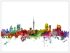 Large Auckland New Zealand Watercolour Skyline (Wood Frame - White)