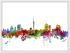 Small Auckland New Zealand Watercolour Skyline (Wood Frame - White)