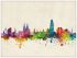 Large Barcelona Spain Watercolour Skyline (Wood Frame - White)