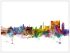 Large Calcutta (Kolkata) India Watercolour Skyline (Wood Frame - White)