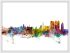 Medium Calcutta (Kolkata) India Watercolour Skyline (Wood Frame - White)
