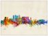 Large Cape Town South Africa Watercolour Skyline (Wood Frame - White)