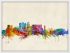 Small Cape Town South Africa Watercolour Skyline (Wood Frame - White)