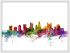 Medium Columbus Ohio Watercolour Skyline (Wood Frame - White)