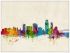Large Corpus Christie Texas Watercolour Skyline (Wood Frame - White)