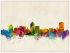 Large Fresno California Watercolour Skyline (Wood Frame - White)