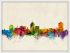 Small Fresno California Watercolour Skyline (Wood Frame - White)