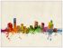 Large Grand Rapids Michigan Watercolour Skyline (Wood Frame - White)