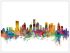 Large Houston Texas Watercolour Skyline (Wood Frame - White)