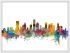 Small Houston Texas Watercolour Skyline (Wood Frame - White)