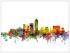 Large Indianapolis Indiana Watercolour Skyline (Wood Frame - White)