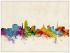 Large Lansing Michigan Watercolour Skyline (Wood Frame - White)