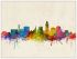 Large Lincoln Nebraska Watercolour Skyline (Wood Frame - White)