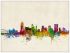 Large Memphis Tennessee Watercolour Skyline (Wood Frame - White)