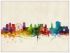 Large Nottingham England Watercolour Skyline (Wood Frame - White)