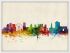 Small Nottingham England Watercolour Skyline (Wood Frame - White)