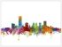 Large Oklahoma City Watercolour Skyline (Wood Frame - White)