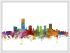 Medium Oklahoma City Watercolour Skyline (Wood Frame - White)