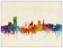 Large Sheffield England Watercolour Skyline (Wood Frame - White)
