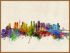 Large Tokyo Japan Watercolour Skyline (Pinboard & wood frame - Teak)