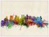 Large Tokyo Japan Watercolour Skyline (Wood Frame - White)