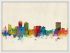 Medium Wichita Kansas Watercolour Skyline (Wood Frame - White)