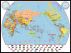 Large Primary Pacific Centred World Wall Map Political with flags (Pinboard & framed - Black)