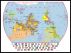 Large Primary Upside Down World Wall Map Political with flags (Pinboard & framed - Black)