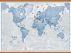 Large The World Is Art - Wall Map Blue (Wooden hanging bars)