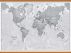 Huge The World Is Art - Wall Map Grey (Wooden hanging bars)