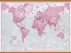 Large The World Is Art - Wall Map Pink (Rolled Canvas with Wooden Hanging Bars)