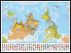 Large Upside-down World Wall Map Political with flags (Pinboard & framed - Black)