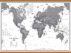 Huge World Wall Map Political Black & White (Rolled Canvas with Wooden Hanging Bars)