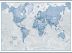 Huge The World Is Art - Wall Map Blue (Rolled Canvas with Hanging Bars)