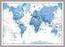 Medium Children's Art Map of the World Blue (Pinboard & framed - Silver)