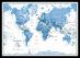 Medium Children's Art Map of the World Blue (Pinboard & framed - Black)