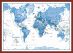 Medium Children's Art Map of the World Blue (Pinboard & framed - Dark Oak)